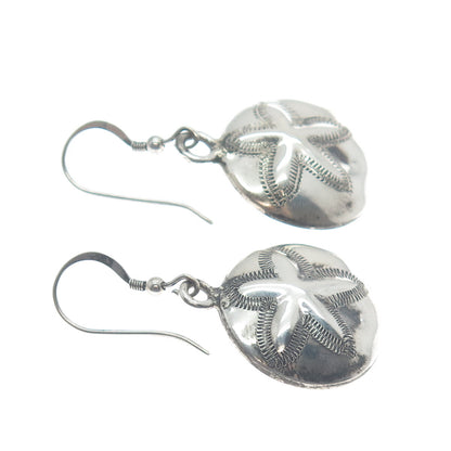 925 Sterling Silver Vintage Mexico Sand Dollar Oxidized Dangle Earrings