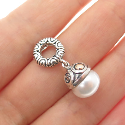 925 Sterling Silver 10K Gold Real Pearl Slide Dangle Bead Charm