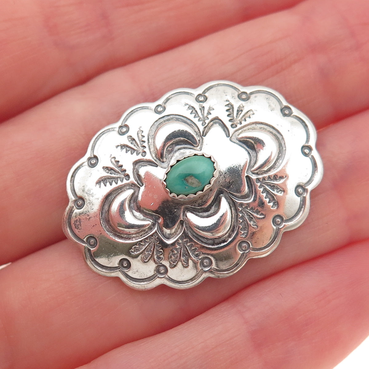 Anderson Parkett Navajo Old Pawn Sterling Silver Vintage Turquoise Pin Brooch