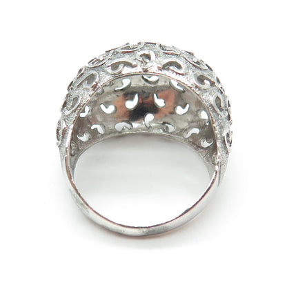925 Sterling Silver Vintage Modernist Dome Oxidized Ring Size 7.75