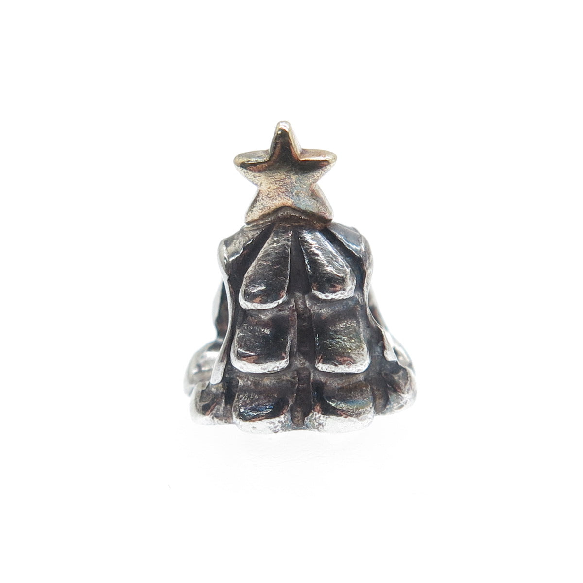 PANDORA 925 Sterling Silver & Gold Christmas Tree Oxidized Bead Charm