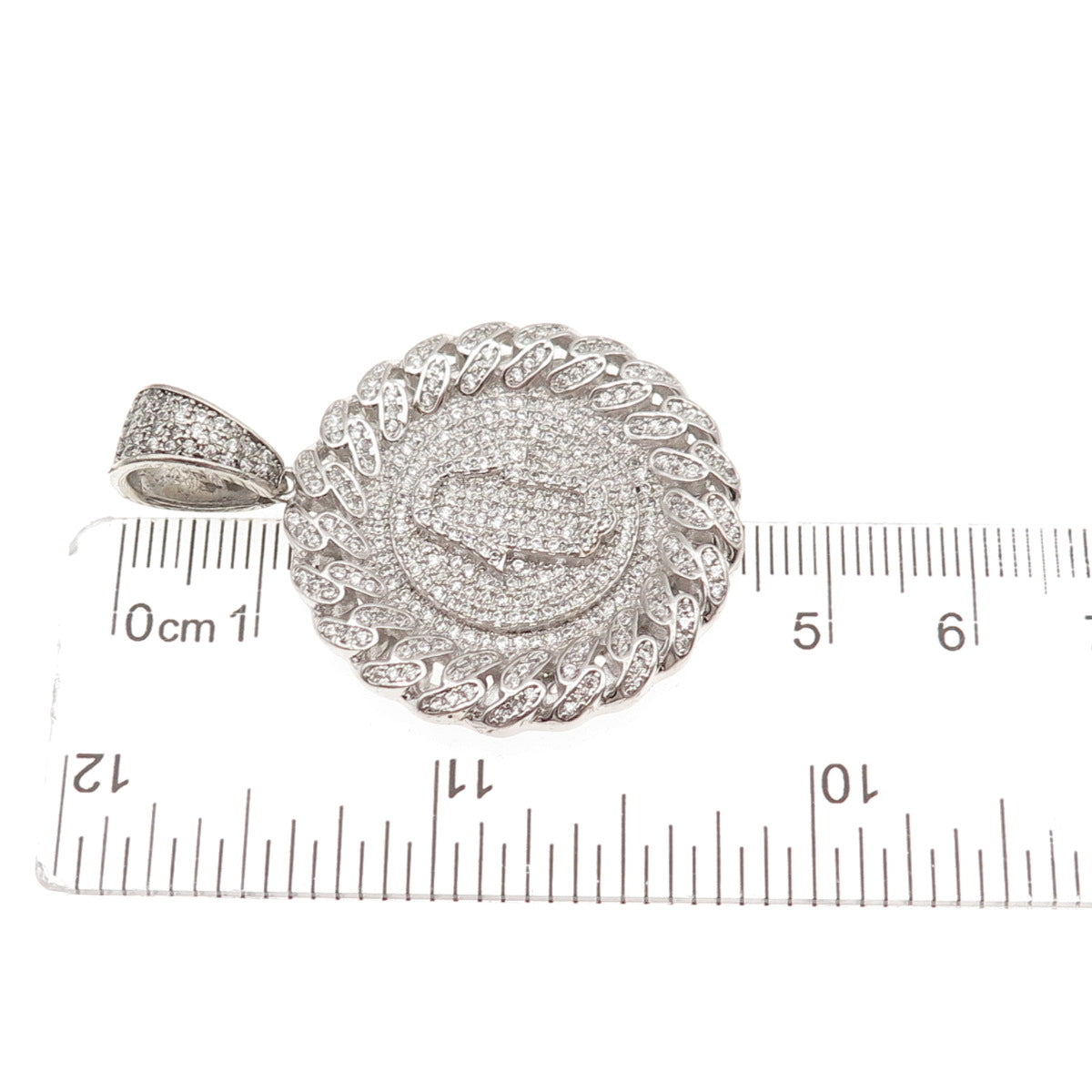 925 Sterling Silver Round-Cut C Z Hamsa Amulet Cuban Link Pendant