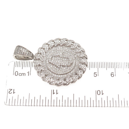925 Sterling Silver Round-Cut C Z Hamsa Amulet Cuban Link Pendant