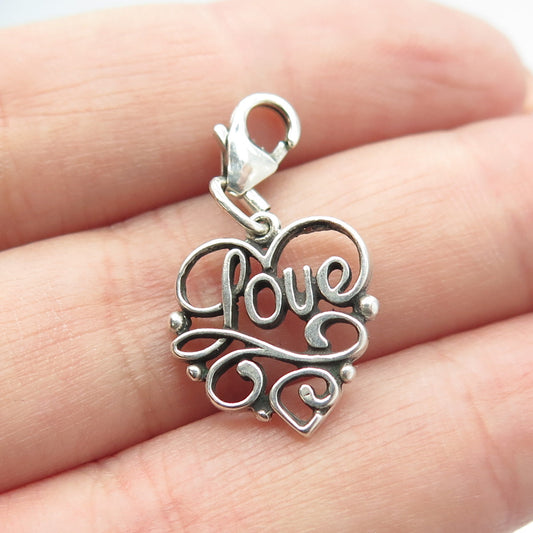 925 Sterling Silver Vintage "LOVE" Heart Lobster Lock Charm Pendant