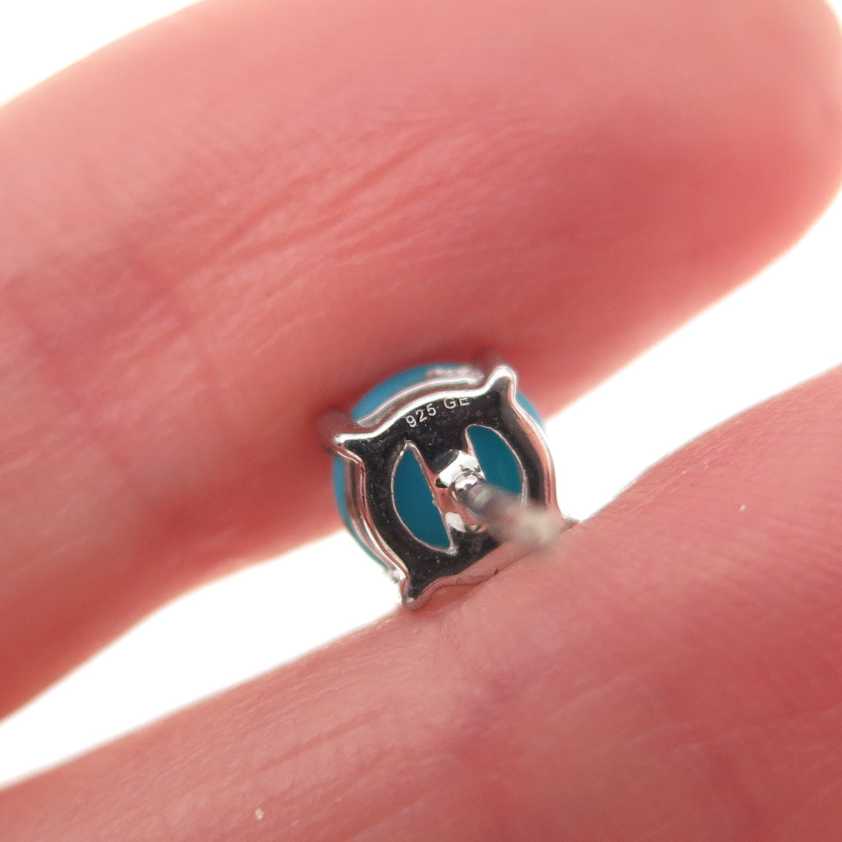 925 Sterling Silver Real Sleeping Beauty Turquoise Stud Earrings