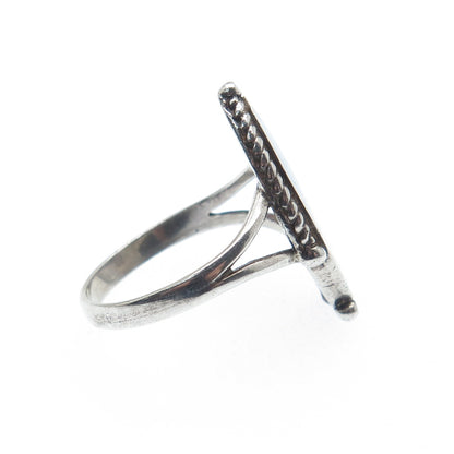 925 Sterling Silver Vintage Southwestern Turquoise Inlay Oxidized Ring Size 6.5