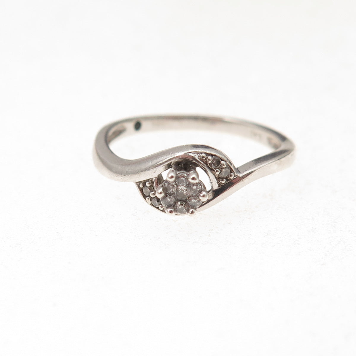 925 Sterling Silver Real Round-Cut Diamond & Sapphire Ring Size 6.25