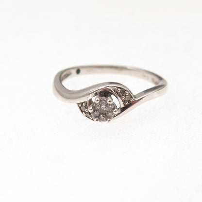 925 Sterling Silver Real Round-Cut Diamond & Sapphire Ring Size 6.25
