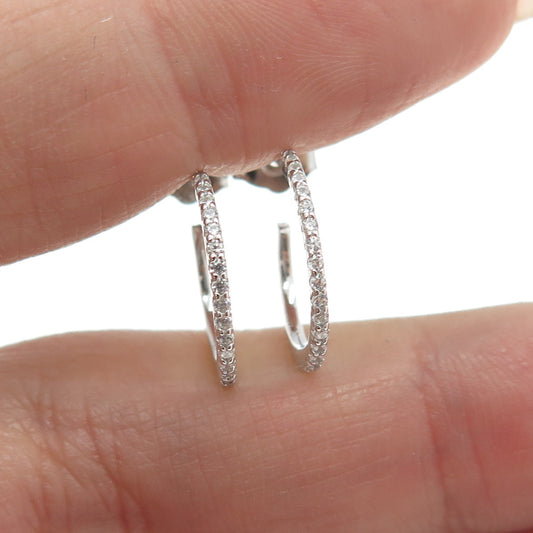 925 Sterling Silver Round-Cut C Z Hoop Earrings