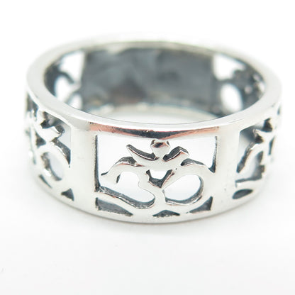 925 Sterling Silver Vintage Om Mantra Band Ring Size 10.25