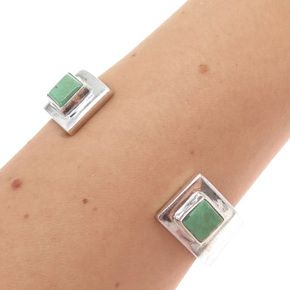 925 Sterling Vintage AC Mexico Real Turquoise Modernist Adjustable Bracelet 7"