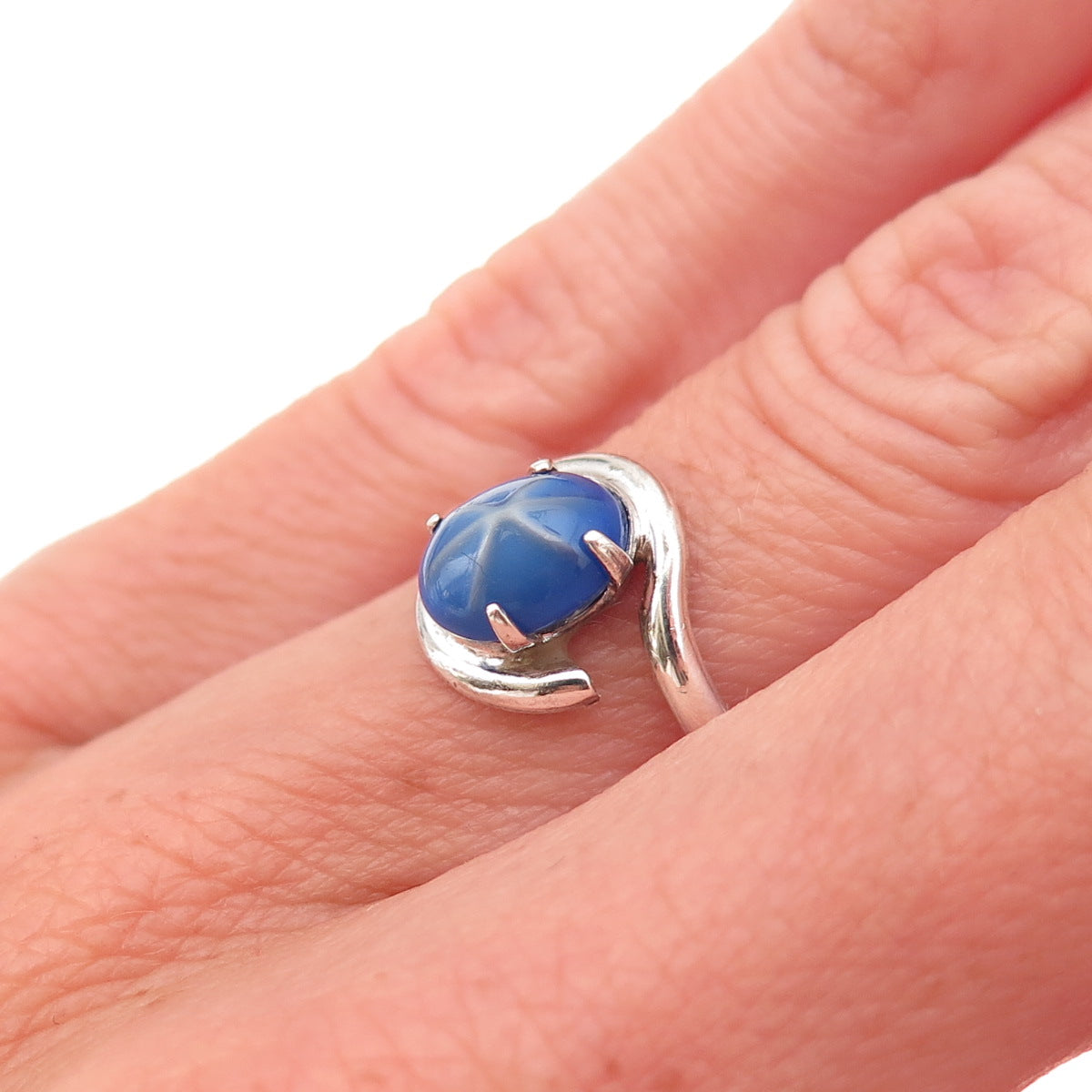 Clark & Coombs Sterling Silver Vintage Synthetic Star Sapphire Ring Size 5.75