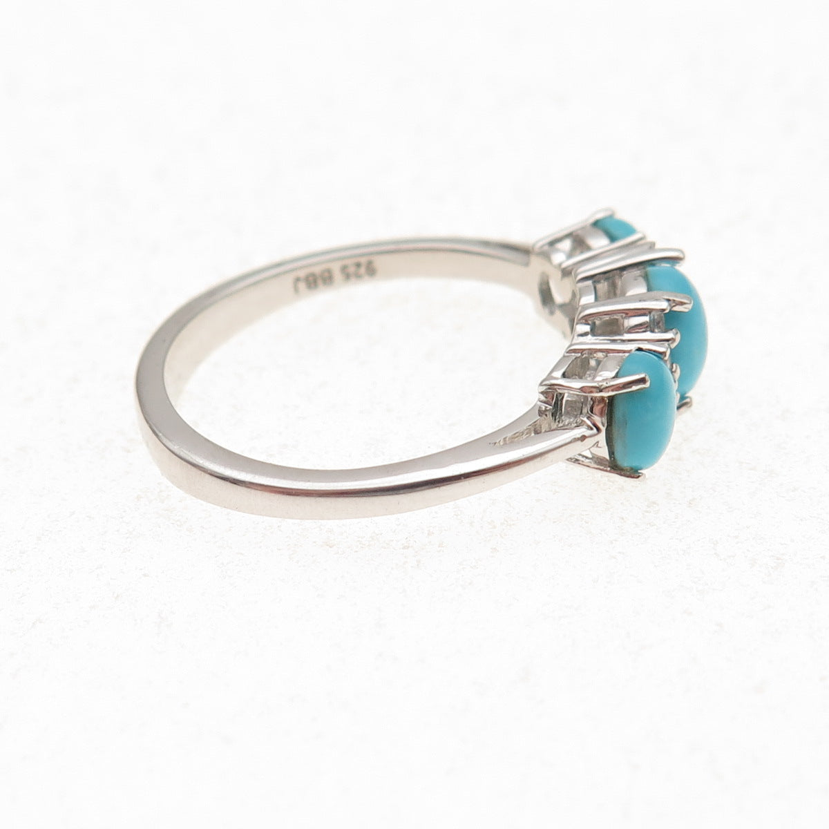 925 Sterling Silver Real Sleeping Beauty Turquoise & White Topaz Ring Size 8