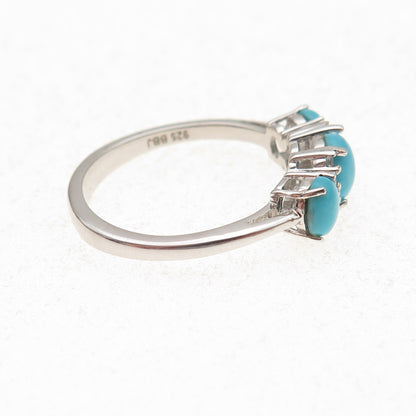 925 Sterling Silver Real Sleeping Beauty Turquoise & White Topaz Ring Size 8
