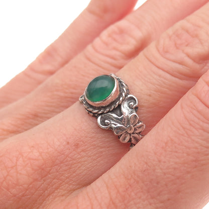 925 Sterling Silver Vintage Real Green Onyx Oxidized Ring Size 6.75