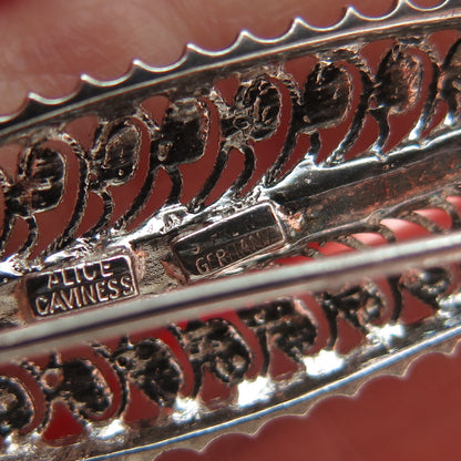 ALICE CAVINESS 925 Sterling Silver Antique Germany Feather Filigree Pin Brooch
