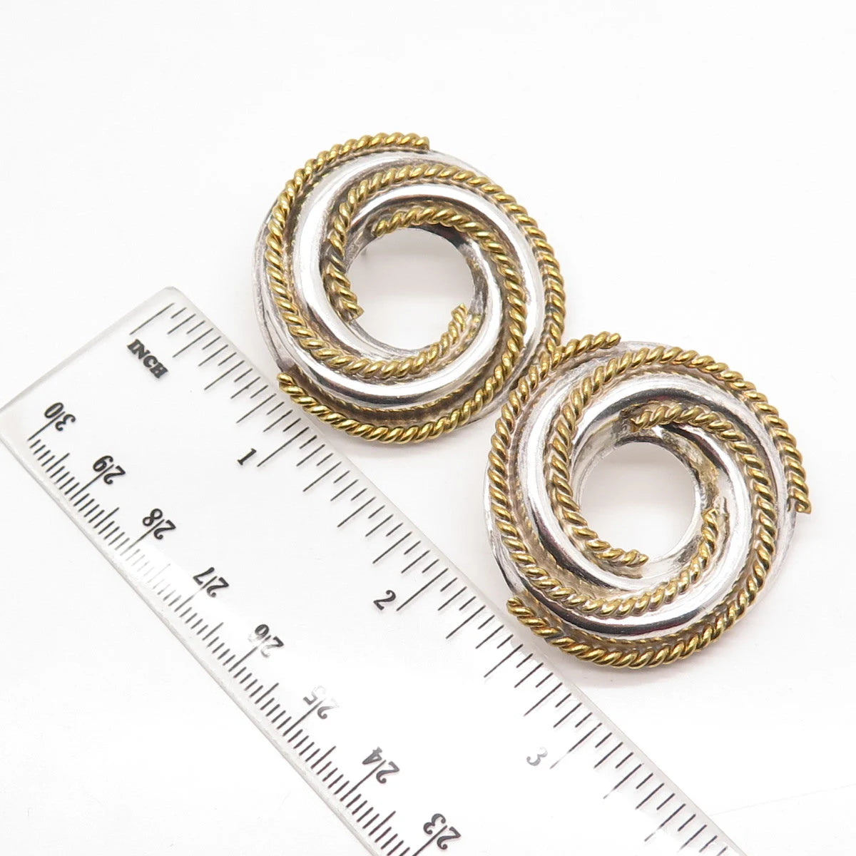 925 Sterling Silver 2-Tone Vintage Mexico Twisted Round Earrings