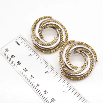 925 Sterling Silver 2-Tone Vintage Mexico Twisted Round Earrings
