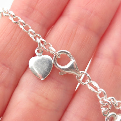 925 Sterling Silver Vintage Heart Lock Dangle Charm Rolo Link Bracelet 7"