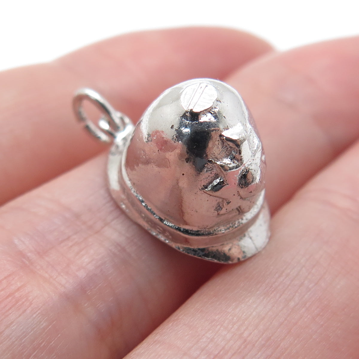 925 Sterling Silver Antique Bermuda Fireman Helmet Minimalist 3D Charm Pendant