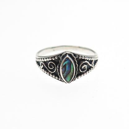 925 Sterling Silver Vintage Real Abalone Shell Swirl Oxidized Ring Size 5.25
