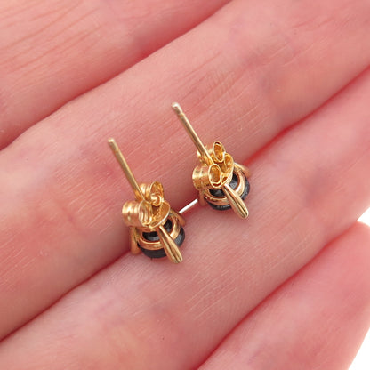 DBJ Dee Berkle 925 Sterling Silver Gold Plated Real Sapphire & C Z Stud Earrings