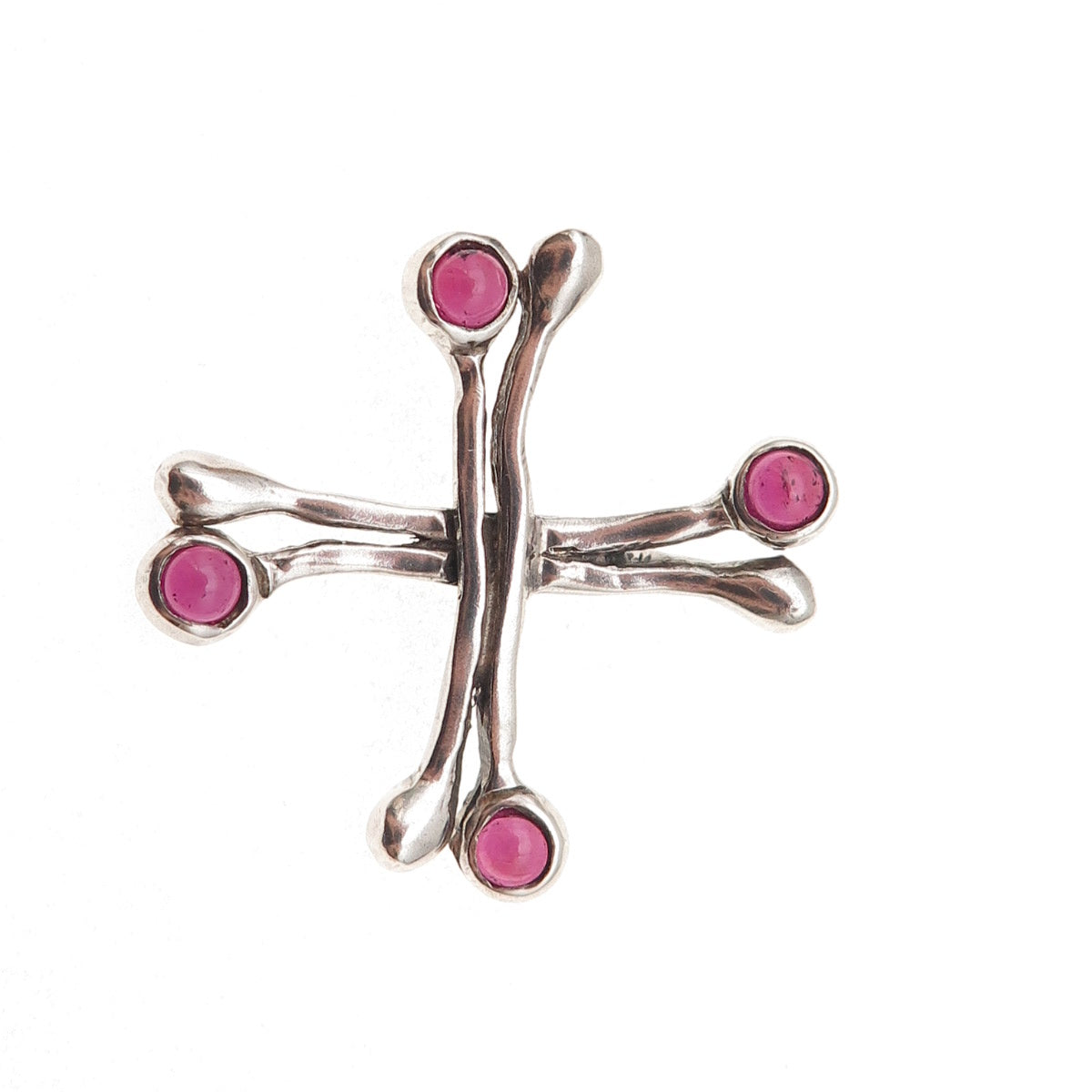 925 Sterling Silver Vintage Real Rhodolite Modernist Cross Slide Charm Pendant