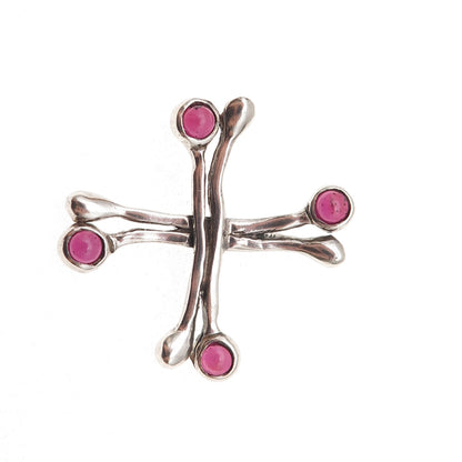 925 Sterling Silver Vintage Real Rhodolite Modernist Cross Slide Charm Pendant