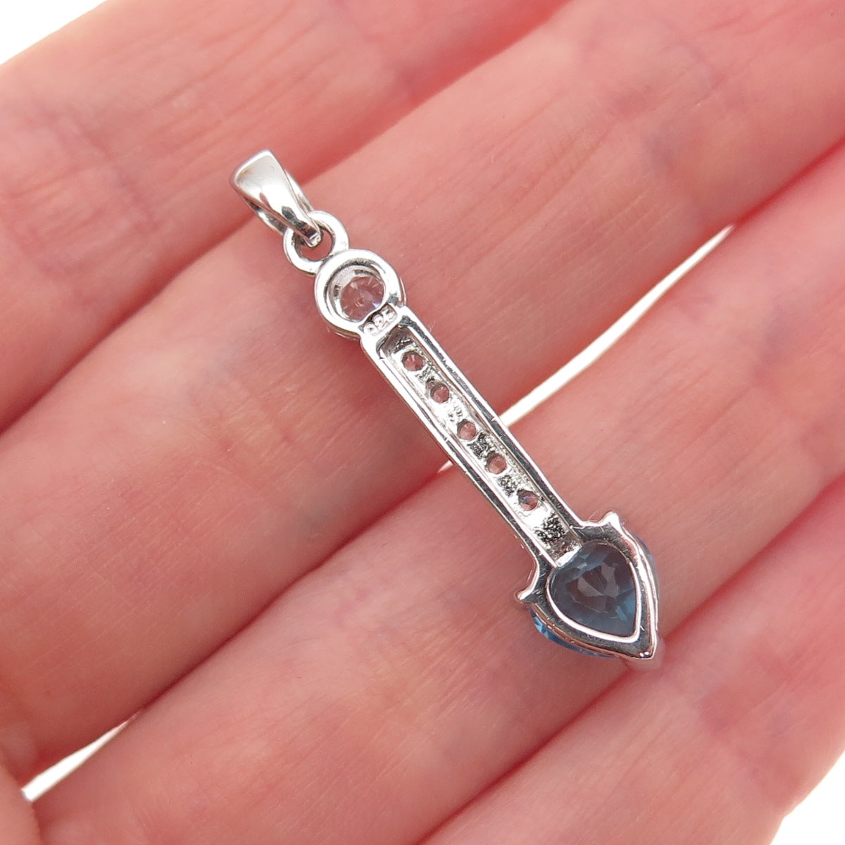 925 Sterling Silver Real Swiss Blue Topaz & C Z Heart Charm Pendant