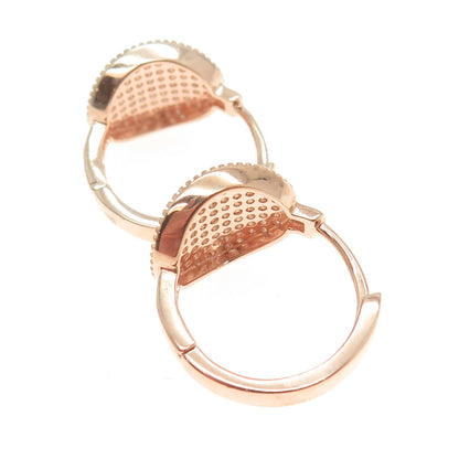 925 Sterling Silver Rose Gold Plated Round-Cut C Z Hoop Earrings