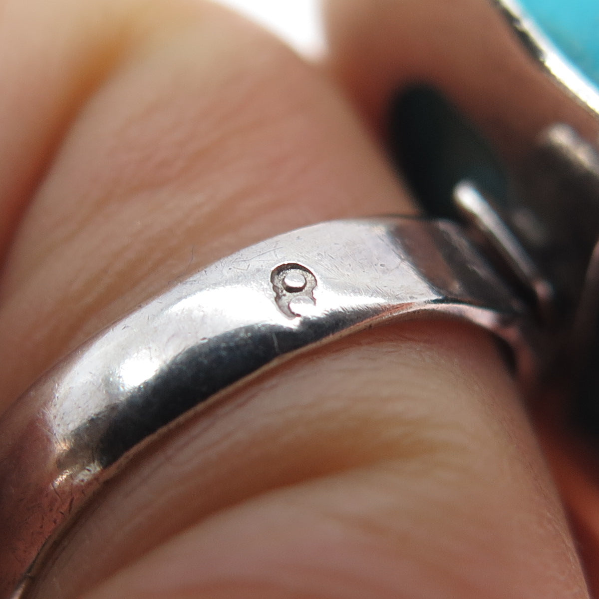 925 Sterling Silver Vintage HOB Mexico Real Turquoise Adjustable Ring Size 7.5