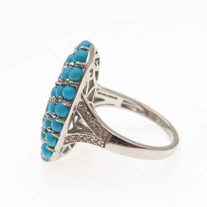 925 Sterling Silver Real Sleeping Beauty Turquoise & White Topaz Ring Size 8.25