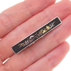 Amita 925 Sterling Silver 2-Tone Antique Art Deco Japanese Mount Fuji Tie Clip
