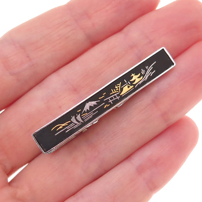 Amita 925 Sterling Silver 2-Tone Antique Art Deco Japanese Mount Fuji Tie Clip