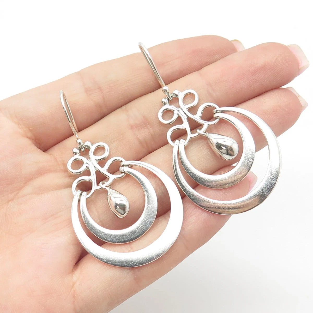 925 Sterling Silver Vintage Mexico ATI Dangling Hook Earrings