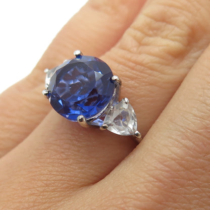 CHUCK CLEMENCY Sterling Silver Lab-Created Doublet Sapphire & Topaz Ring Size 6