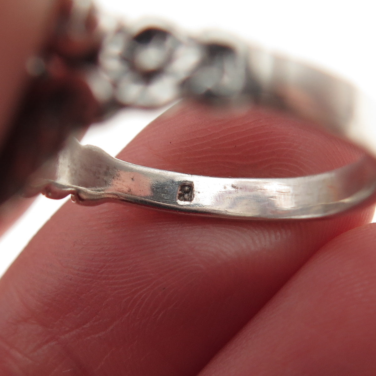 925 Sterling Silver Vintage Real Black Onyx Butterfly Oxidized Ring Size 8.75