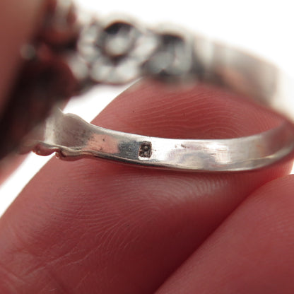 925 Sterling Silver Vintage Real Black Onyx Butterfly Oxidized Ring Size 8.75
