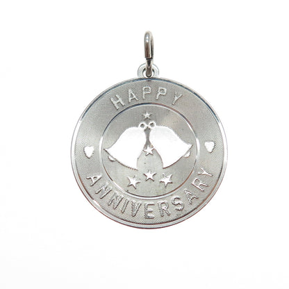 925 Sterling Silver Vintage Happy Anniversary Bell Charm Pendant