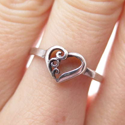 925 Sterling Silver Vintage Swirl Heart Ring Size 7