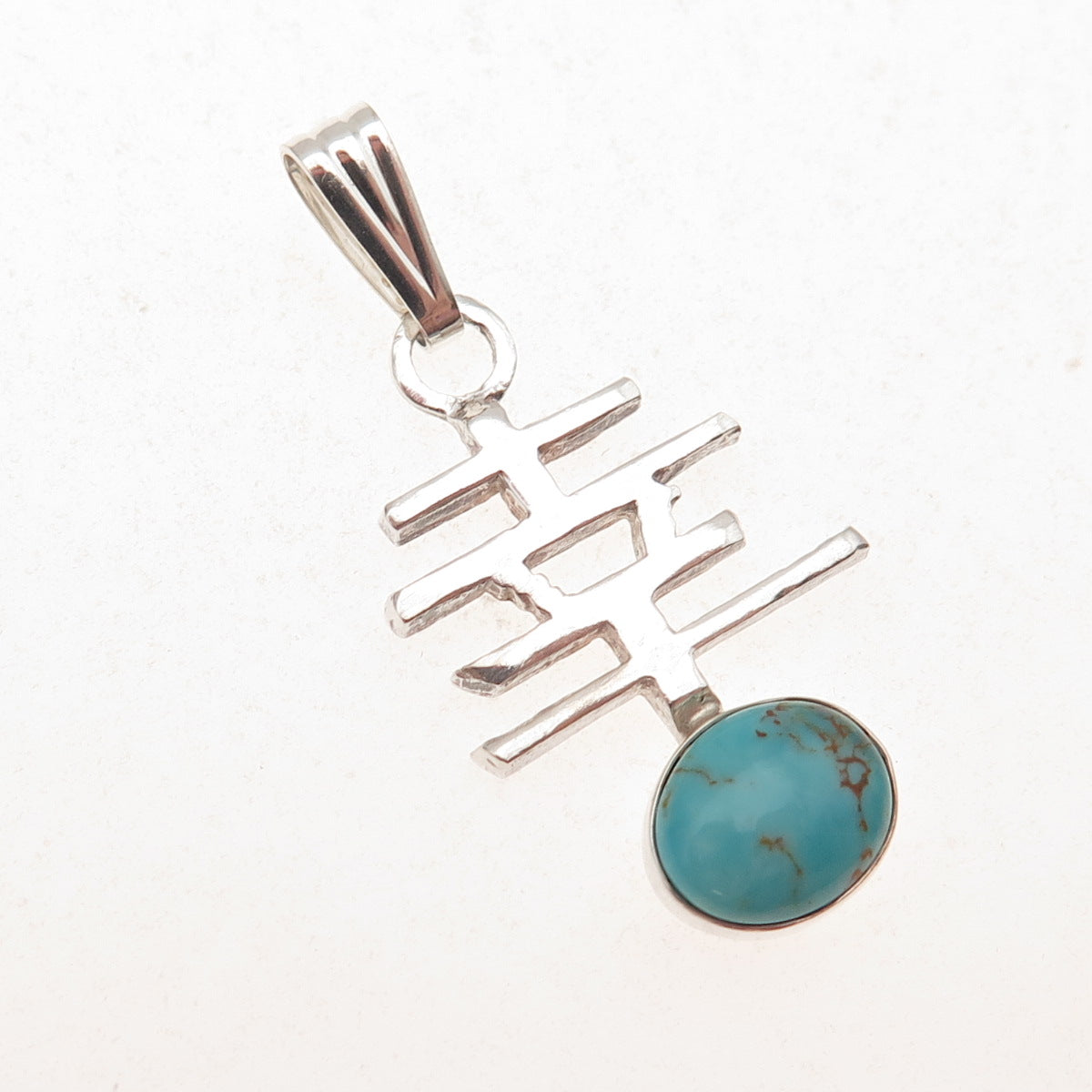 Renell Sterling Silver Vintage 2005 Turquoise Fortune Chinese Character Pendant