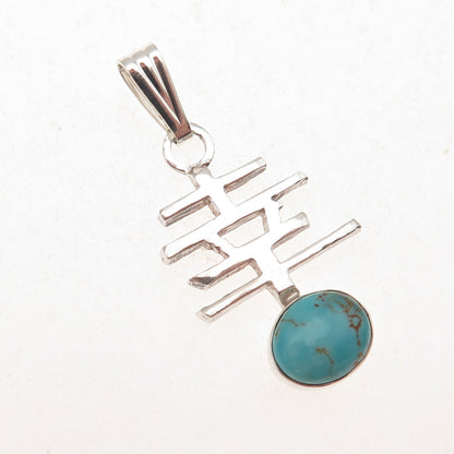 Renell Sterling Silver Vintage 2005 Turquoise Fortune Chinese Character Pendant