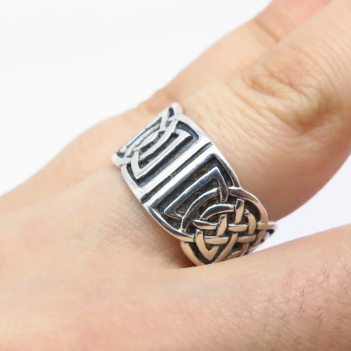 925 Sterling Silver Vintage Peter Stone Celtic Band Ring Size 7.25