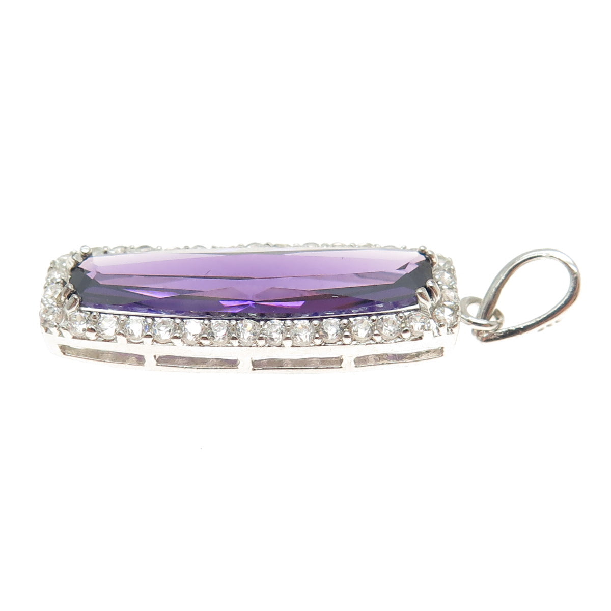 925 Sterling Silver White & Lavender Shaped C Z Pendant