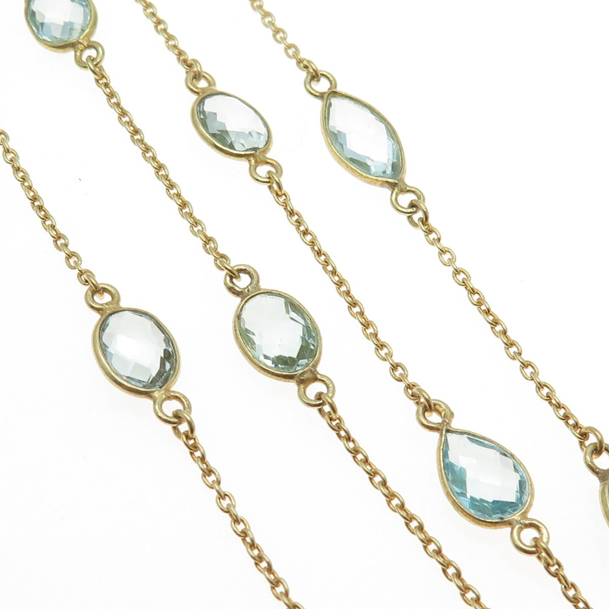 925 Sterling Silver Gold Plated Vintage Real Blue Topaz By The Yard Necklace 34"