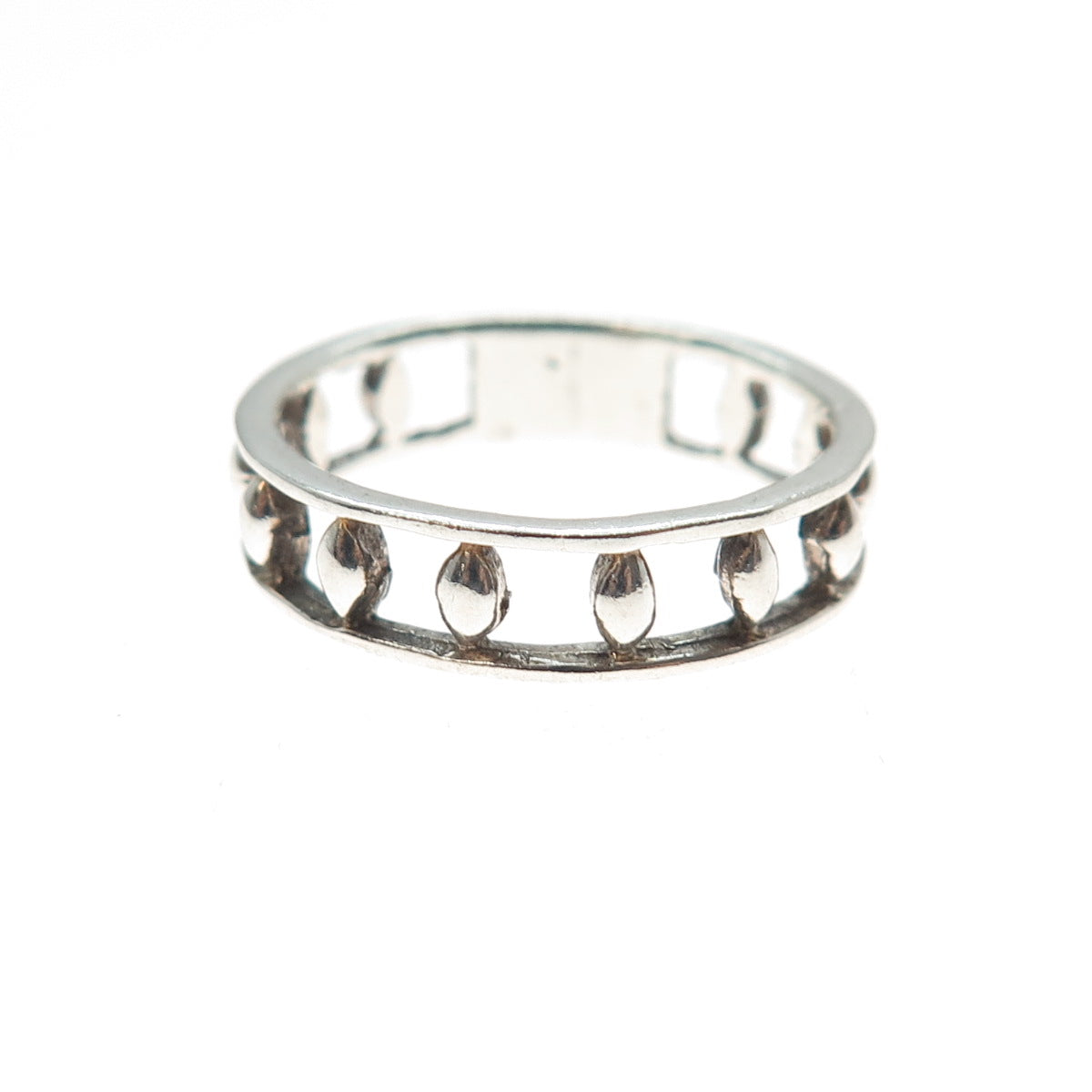 925 Sterling Silver Vintage Diamond-Shape All Around Beads Band Ring Size 6