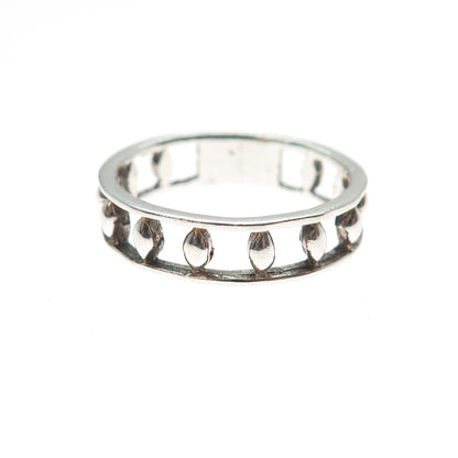 925 Sterling Silver Vintage Diamond-Shape All Around Beads Band Ring Size 6