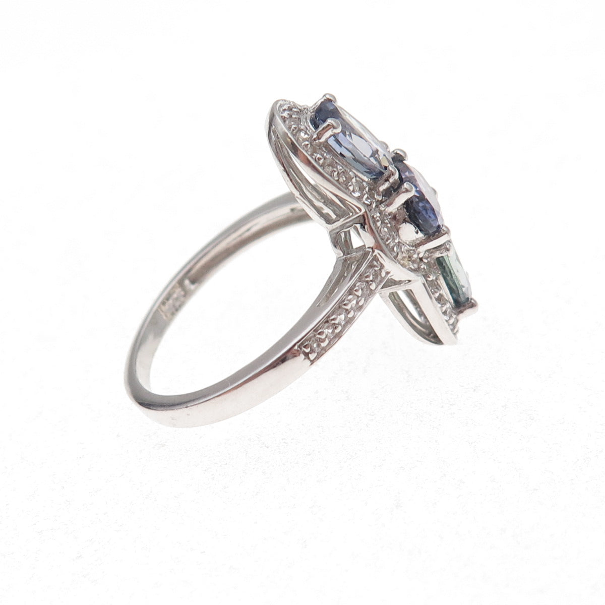 Chuck Clemency 925 Sterling Silver Real Tanzanite & White Topaz Ring Size 8.25