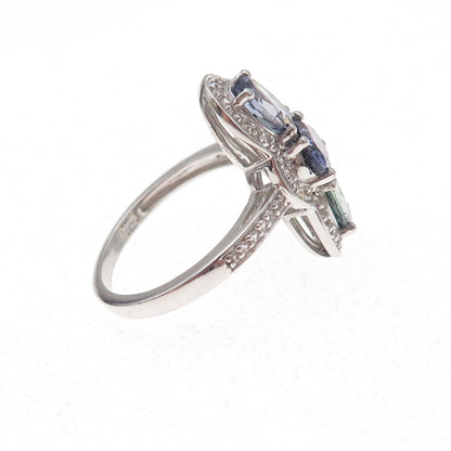 Chuck Clemency 925 Sterling Silver Real Tanzanite & White Topaz Ring Size 8.25