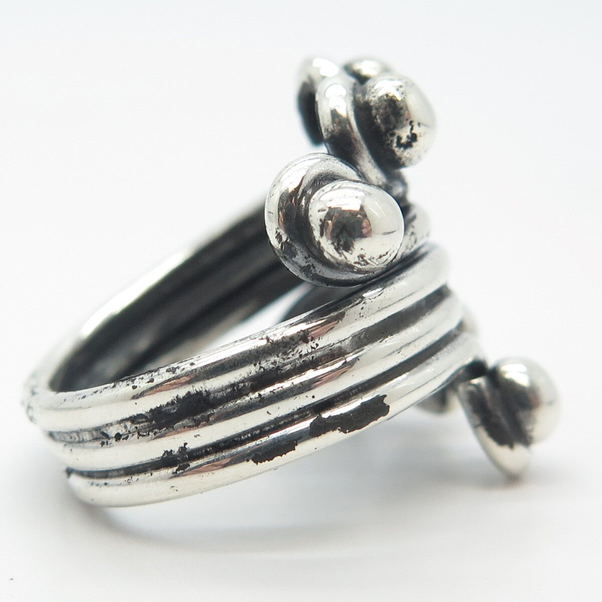 925 Sterling Silver Vintage Beaded Adjustable Ring Size 8.5